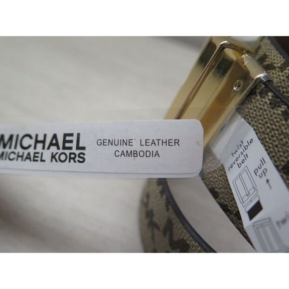Michael Kors 556180C Women Sz M Reversible LEATHER Luggage Brown Logo MK Belt - Picture 5 of 10